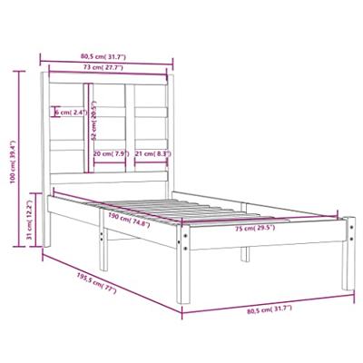 Bedframe massief hout wit 75x190 cm