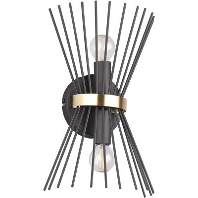 Zwart-Gouden LED Wandlamp met 2x E14 Fitting - Rond Metaal Design