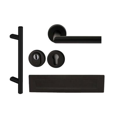 Hardbrass Voordeurset rond met greep schuin SKG3 met kerntrekbeveiliging - zwart