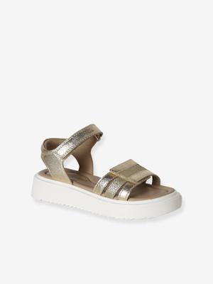 Leren sandalen met klittenband voor meisjes goud