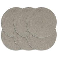 Placemats 6 st rond 38 cm katoen effen grijs - thumbnail