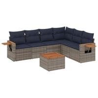 7-delige Loungeset met kussens poly rattan grijs - thumbnail