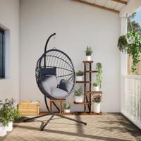 Hangstoel met standaard rattan en staal grijs - thumbnail