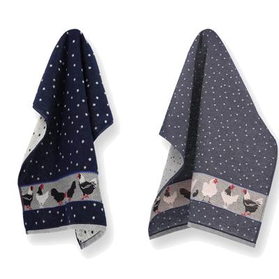 Bunzlau Castle Keuken- en theedoek set Chickens Donkerblauw