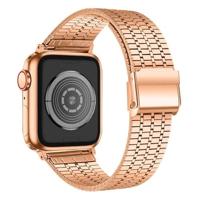 By Qubix - Metalen bandje - Rosé goud - Compatible met Apple watch 44mm / 45mm / 46mm / 49mm - Compatible Apple watch bandjes - thumbnail