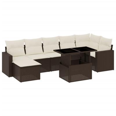 8-delige Loungeset met kussens poly rattan bruin