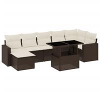 8-delige Loungeset met kussens poly rattan bruin - thumbnail