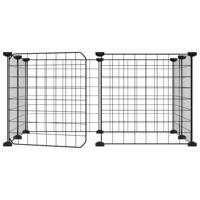 Huisdierenkooi met deur 8 panelen 35x35 cm staal zwart - thumbnail