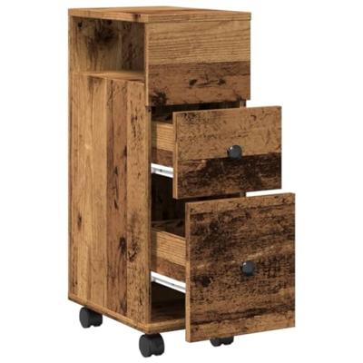 Badkamerkast smal met wielen bewerkt hout oud houtkleurig Badkamerkast smal met wielen bewerkt hout oud houtkleurig
