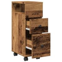 Badkamerkast smal met wielen bewerkt hout oud houtkleurig - thumbnail