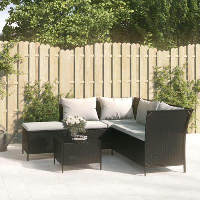 4-delige Loungeset met kussens poly rattan zwart 4-delige Loungeset met kussens poly rattan zwart