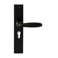 Hardbrass Deurkruk Istanbul op rechthoekig langschild profielcilindergat 55mm - zwart - thumbnail