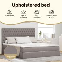 Opbergbed met LED met matras Taupe 160 x 200 cm Polyester - thumbnail