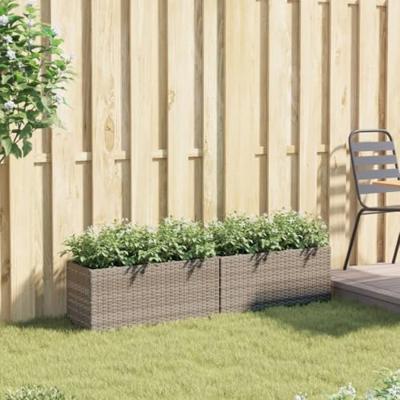 VidaXL Plantenbakken met 2 potten 2 st 72x30x32 cm poly rattan grijs