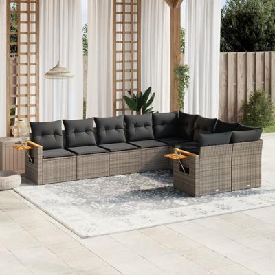10-delige Loungeset met kussens poly rattan grijs
