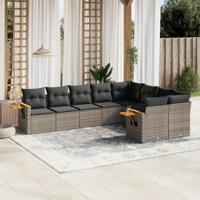 10-delige Loungeset met kussens poly rattan grijs - thumbnail