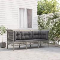 3-delige Loungeset met kussens poly rattan grijs - thumbnail