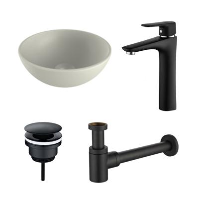 Waskomset BWS Rond 26x12 cm Keramiek Mat Wit / Mat Zwart (inclusief kraan, afvoer en sifon)