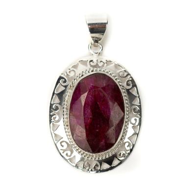 Edelsteen Hanger Rode Kwarts 'Robijn Look' 925 Zilver "Musni" Edelsteen Hanger Rode Kwarts 'Robijn Look' 925 Zilver "Musni"