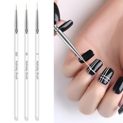 3 stuks Nail Art borstel Crystal acryl dunne liner tekening pen schilderij strepen bloem manicure tools