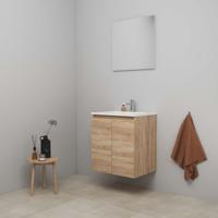 On-Line Badkamermeubelset - 60 cm - Bouwpakket - Greeploos 2 Deuren - Acryl Wastafel - 1 Kraangat - Spiegel - Eiken - thumbnail