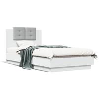 Bedframe met hoofdbord en LED-verlichting wit 75x190 cm - thumbnail