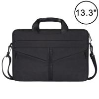 13 3 inch ademend slijtvaste Fashion Business schouder Handheld rits laptoptas met schouderband (zwart) - thumbnail
