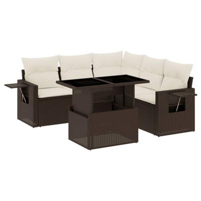 6-delige Loungeset met kussens poly rattan bruin