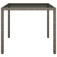 Tuintafel 90x90x75 cm gehard glas en poly rattan grijs - thumbnail