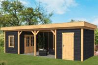 Tuindeco Oslo L Overkapping type 12 903x380 cm Lariks/Douglashout blank en Zweeds rabat zwart- Plat dak- Onbehandeld lariks Douglas hout- Tuindeco - thumbnail