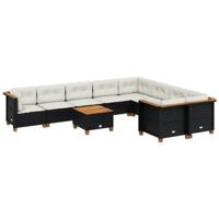 10-delige Loungeset met kussens poly rattan zwart - thumbnail