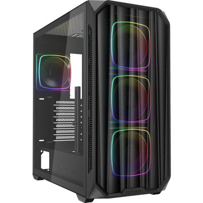 Sharkoon ak5m rgb midi tower behuizing (zwart | 2x usb-a | 1x usb-c | rgb | tempered glass)