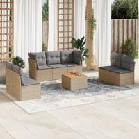 8-delige Loungeset met kussens poly rattan gemengd beige - thumbnail
