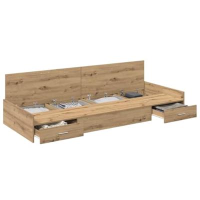 Opbergbedframe met hoofdeinde Artisan Eiken 100 x 200 cm Bewerkt hout