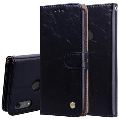 Business stijl olie Wax textuur horizontale Flip lederen case voor Huawei Honor 8A (met vingerafdruk gat) met houder & kaartsleuven & portemonnee (zw