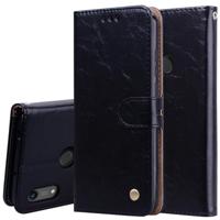 Business stijl olie Wax textuur horizontale Flip lederen case voor Huawei Honor 8A (met vingerafdruk gat) met houder & kaartsleuven & portemonnee (zw - thumbnail