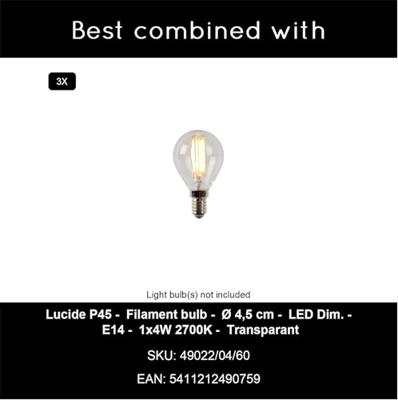 Lucide CHAYANNE - Hanglamp - Ø 30 cm - 3xE14 - Zwart