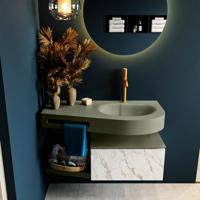 MONDIAZ RIVA 100cm badmeubel onderkast / planchet kleur carrara met 1 lade. Wastafel DULCET rechts 1 kraangat kleur Army. - thumbnail