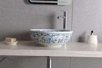 Waskom Sapho Priori Rond 42x15 cm Keramiek Bloemenpatroon Blauw / Wit - thumbnail