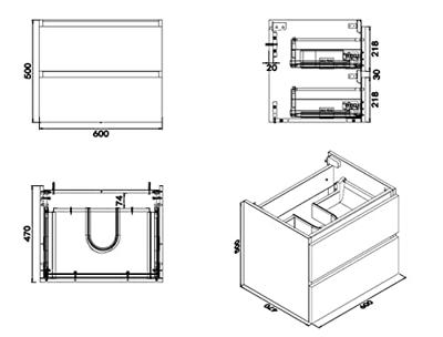 Wiesbaden Vision onderkast+2 laden 60x46 houtnerf grijs