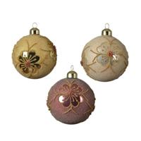Kerstballenset a 3 stuks roze 8cm glas - thumbnail