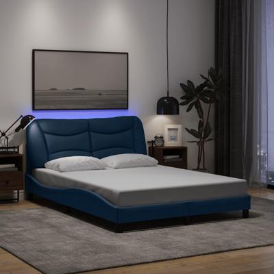 Bedframe met LED-verlichting stof blauw 120x200 cm