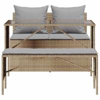 3-delige Tuinset met kussens poly rattan beige - thumbnail