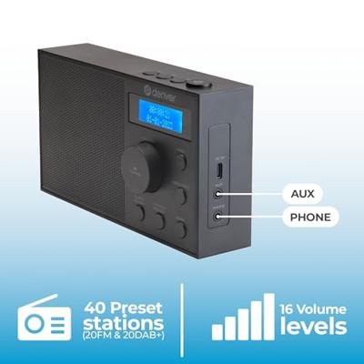 Denver DAB-51B Radio DAB+, DAB, FM USB, AUX Wekfunctie Zwart