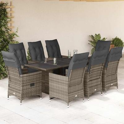9-delige Bistroset met kussens poly rattan grijs