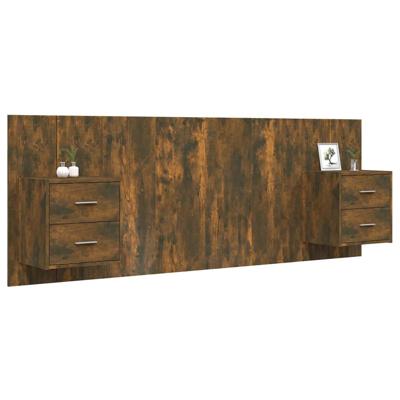 Hoofdbord met kastjes bewerkt hout gerookt eikenkleurig