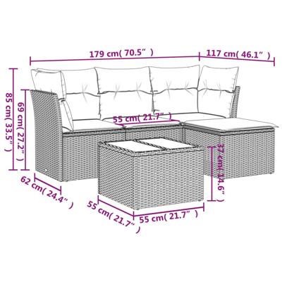 4-delige Loungeset met kussens poly rattan lichtgrijs