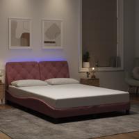 Bedframe met LED zonder matras fluweel roze 140x190 cm - thumbnail