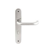 Hardbrass Deurkruk Stockholm op ovaal langschild sleutelgat 72mm - RVS - thumbnail