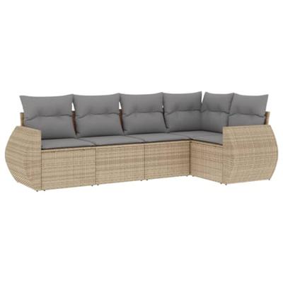 5-delige Loungeset met kussens poly rattan beige